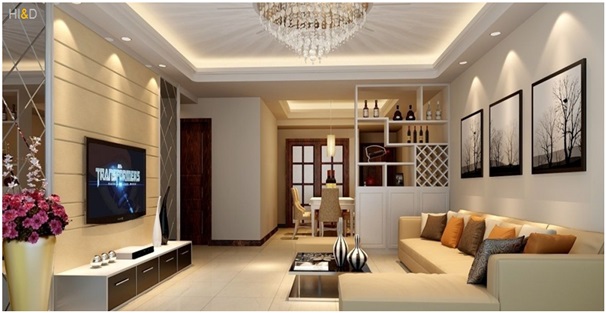Living room with layered lighting